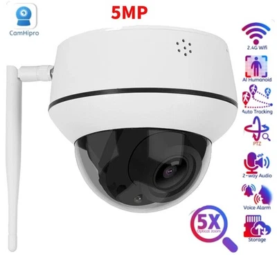 5MP 2.4G WIFI 5X Zoom PTZ Dome Security Camera 2-Way Audio IR 30m w/Card Slot - Image 1 of 4
