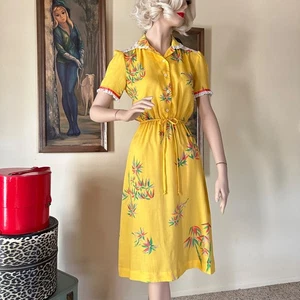 Vintage 70s Does 40s Style Rockabilly Swing Shirtwaist House Dress S - Picture 1 of 10