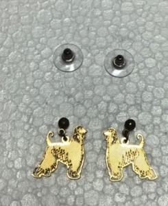 Afghan Hound Dog Gold Tone Earrings Pierced Ear 1” - Picture 1 of 3