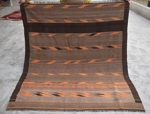 Alfombra antigua tejida a mano Area Kilim de la década de 1960 alfombra nómada geométrica descolorida afgana de 4x6 pies - Imagen 1 de 11