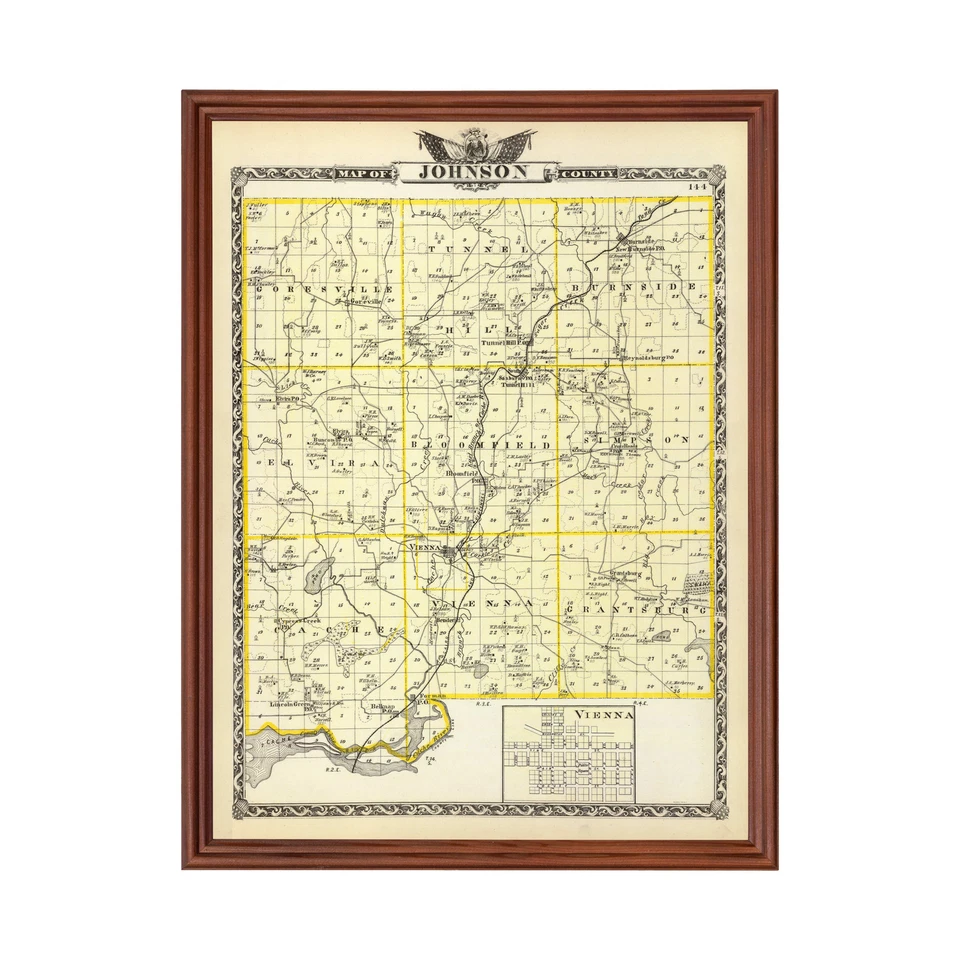 Old Map of Johnson County, IL 1876 - Vintage Illinois Art - Image 1 of 4