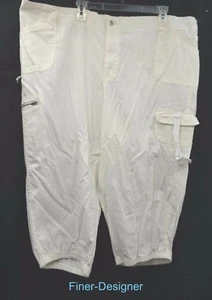 Fashion Bug Linen Crop Pants Capri linen mix cream elastic cargo trouser 28W NWT - Picture 1 of 9