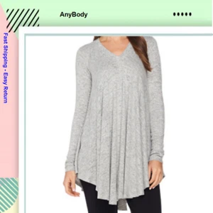 AnyBody Loungewear Brushed Hacci V-Neck Swing Top Hthr Grey,Size-XXS - Picture 1 of 5