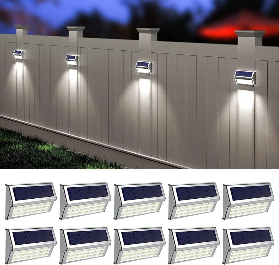 Roshwey Deck Lights Outdoor 30 LED Stainless Steel Fence Post Solar Lamps Waterp