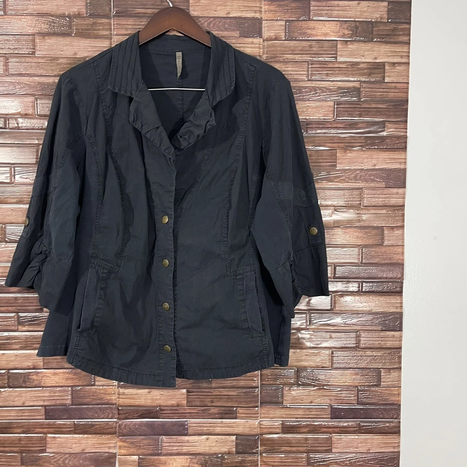 XCVI Womens Black Jacket Snap Front 3/4 Sleeve Stretch Cotton Pockets Size 2XL - Image 1 of 4