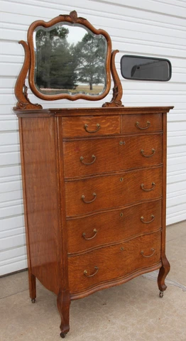 Antique Quarter Tiger Oak Serpentine Highboy Ornate Harp Sligh Furn Grand Rapids Cover