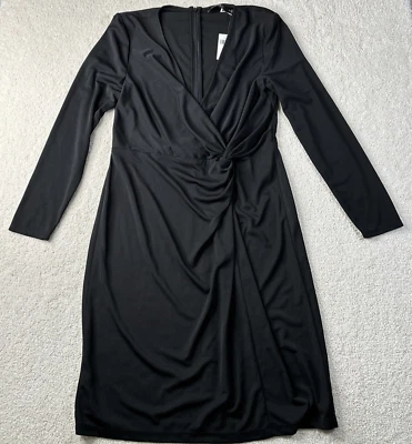 NWT Lauren Ralph Lauren Women’s Size 14 Black Faux Wrap Dress Black Label LBD - Image 1 of 4