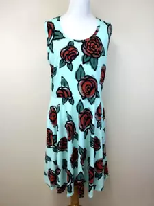 Lularoe 2XL Nicki Dress Aqua Mint Red Floral Abstract Rose Cottony Knit - Picture 1 of 4