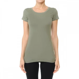 Women's Premium Cotton Basic T-Shirt Crew Neck Short Sleeve Plain Solids Fitted - Picture 1 of 45