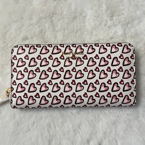 NWT Kate Spade Morgan Fancy Hearts Zip Around Continental Clutch Wallet Cream - Picture 1 of 5