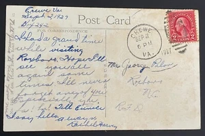 Tarjeta postal de Crewe, Virginia - enviada por correo el 2 de septiembre de 1927 a Roxboro, Carolina del Norte - VA - Imagen 1 de 2