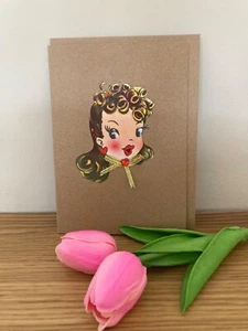 Kitsch Handmade Greetings Card Vintage ephemera collage Retro - Picture 1 of 4