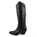 Womens Ladies Wedge Boots Knee High Mid Heel Cowgirl Cowboy Shoes Big Size 34-48
