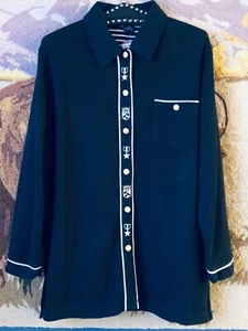 NWT Moving Bleu Sz M Fit L  Womens Knit Navy Jacket Button Embroidered Pocket - Picture 1 of 14