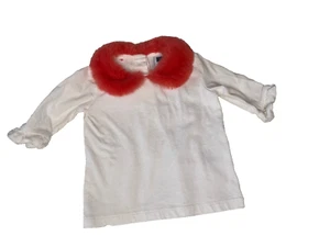 Janie & Jack White Long Sleeve Red Fur Collar Blouse Girl's Infant 3 to 6 month - Picture 1 of 3