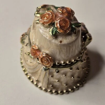 MONET Flowered Cake Wedding Collectible Enamel Keepsake Trinket Box - Image 1 of 4