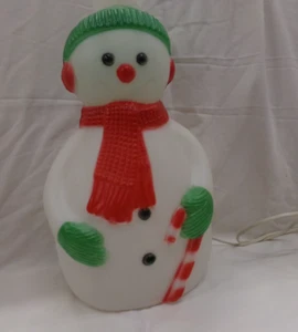 Vintage Made In Canada Snowman with Candy Cane Christmas Blow Mold- 15” W/ Light - Picture 1 of 7