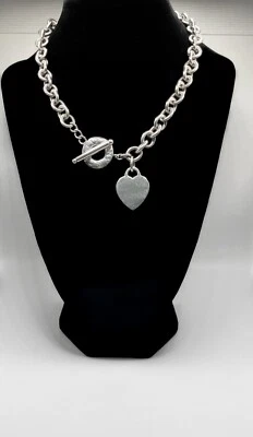 Colar Tiffany & Co. com etiqueta de coração em branco 16 polegadas - 925 prata esterlina - Imagem 1 de 4