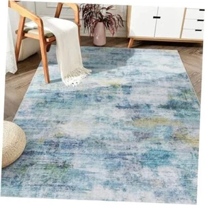 3x5 Area Rugs Washable Rug - Modern Abstract Living Room Rugs 3'x5' Ocean Blue - Picture 1 of 7