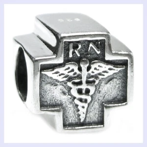 Sterling Silber RN registrierte Krankenschwester Kreuz Held Perle für europäisches Bettelarmband - Bild 1 von 2