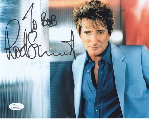 ROD STEWART HAND SIGNED 8x10 COLOR PHOTO        AWESOME POSE     TO BOB      JSA Cover