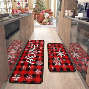2 Pcs Christmas Kitchen Rugs and Mats for Floor Non-Slip Backing Mat Merry Ch... - Picture 1 of 9