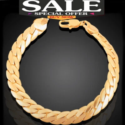 Gold 18k Armkette Kette 6MM für Herrenkette Armband Geschenk Herren Damen 21cm - Bild 1 von 4