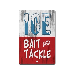 TIN SIGN Ice Bait Tackle Fish Fishing Beach Lake House Metal Sign Décor - Picture 1 of 4
