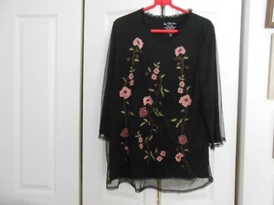 CHICO'S---BLACK EMBROIDERED NETTING OVER BLACK UNDER LINING---SIZE 1 - Picture 1 of 3