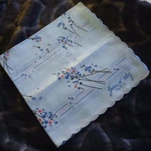 Vintage Jean d'orly Paris Bedrucktes Taschentuch Blau Floral Flower - Bild 1 von 1