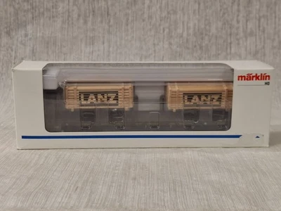 Marklin HO Scale K Bay STS Flat Stake Car W/ Lanz Wood Lumber Load NOS 46281 - Image 1 of 4