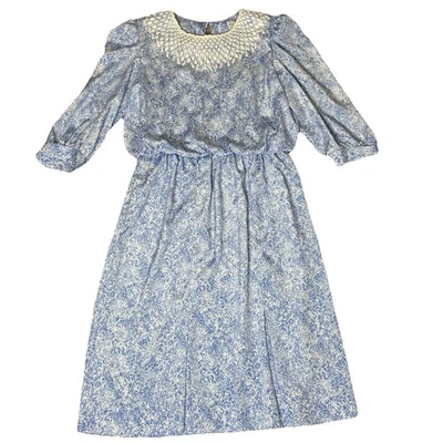 Lady Carol Petites of New York Vintage 70's 80's Dress Women's Lace Collar Sz 12 - Image 1 of 4