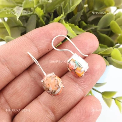 925 Silber Orange Kupfer Türkis Edelstein Haken Geburtstag Ohrhänger Schmuck - Bild 1 von 4