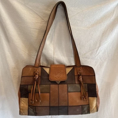 Patricia Nash Zig Zag Whipstitch Bag Purse Tote Patchwork Leather Satchel 2 Hand - Image 1 of 4