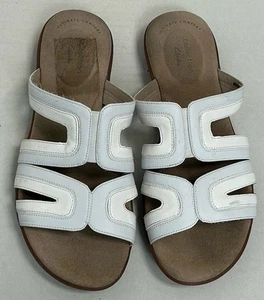 Clarks Women's Ada Lilah white patent leather Slide Sandals Size 5.5 comfort - Picture 1 of 8