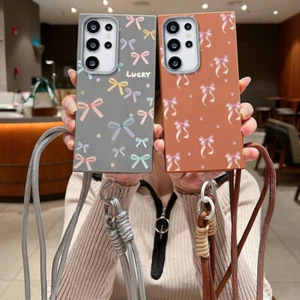 Handykette für Samsung S25 S24 S23 Ultra A16 A56 A15 Leder Körnung TPU mit Band - Picture 1 of 21