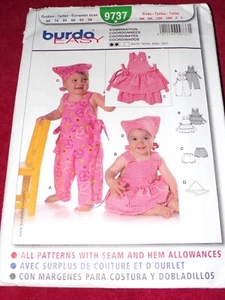 🦋 BURDA #9737 - GIRLS EASY OVERALLS-SUNDRESS-SCARF & PANTIES PATTERN 6M-3YR FF - Picture 1 of 2