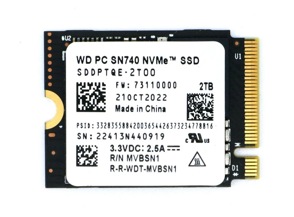 Western Digital WD PC SN740 2TB M.2 2230 NVMe PCIe Gen 4x4 SSD - Steam Deck - Image 1 of 1
