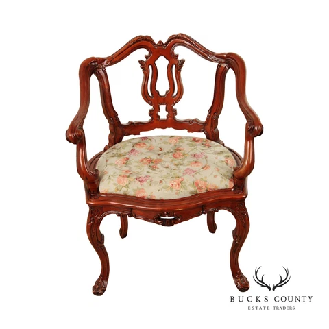 Italian Rococo Style Carved Frame Armchair Cover