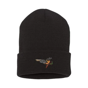 Wildlife Baltimore Oriole embroidered beanie hat, custom embroidered beanie hat - Picture 1 of 2