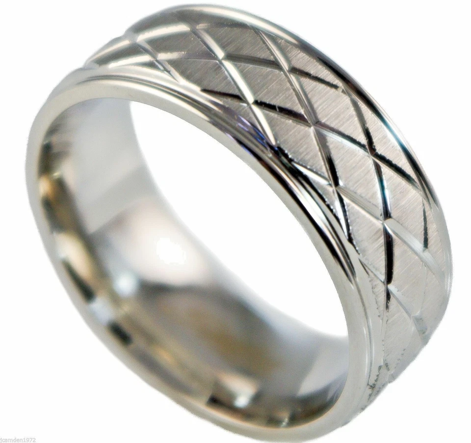5mm Wedding Band Ladies Ring Criss-Cross Cut 316L Stainless Steel Size 6 T77 - Image 1 of 1