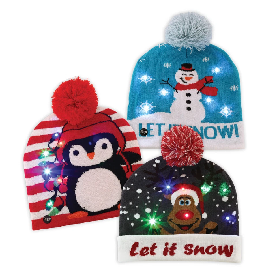 LED Weihnachtsmütze blinkend Weihnachten Schneemann Pinguin Rentier Mütze