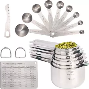 20 Pcs Measuring Cups and Measuring Spoons Set Stainless Steel Measure Cup Set - Picture 1 of 6