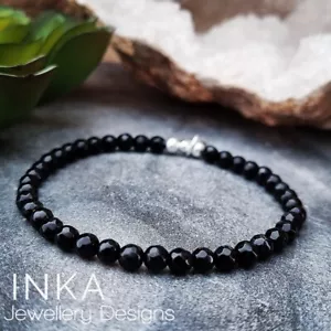 Inka 925 Sterling Silver & Black onyx bead Stacking Bracelet  - Picture 1 of 2