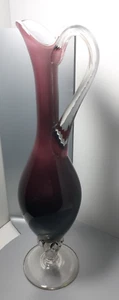 Vintage 1960s Art Glass Retro Italy Empoli Amethyst Cased Glass Jug Ewer - Picture 1 of 20