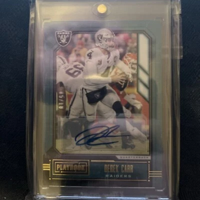 2020 Panini Playbook Derek Carr Gold Auto /10 - Image 1 of 2
