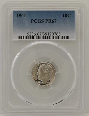 PR67 1961 PCGS GRADED PROOF SILVER ROOSEVELT DIME RARE UNC. CAMEO LOOK LIKE COIN - Image 1 of 4