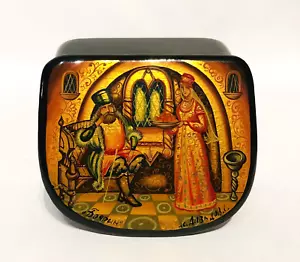 Scatola portabrezza laccata russa Palekh firmata - Foto 1 di 15
