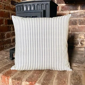 1022. GREY TICKING STRIPE 100% Cotton Cushion Cover, Various sizes - Picture 1 of 2