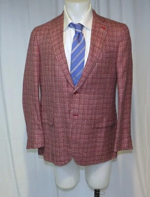 Isaia Wool Red Boucle Weave Silk Linen Two Button Sport Coat 42S NWT $4100  - Image 1 of 4